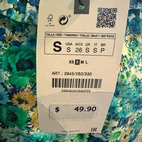 Zara Floral Green and Blue Dress - Picture 3 of 5